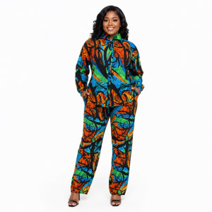 Womens Premium Multicolor Abstract Print Two Piece Casual Set