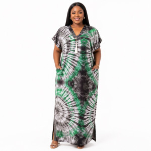 Womens Premium Burgundy Ankara Trim Kaftan Dress