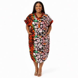 Womens Premium Multicolor Abstract Print Kaftan Dress