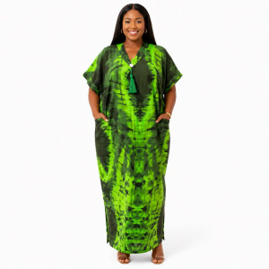 Womens Premium Green Tie Dye Kaftan Dress