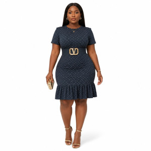 Womens Black Polka Dot Midi Dress