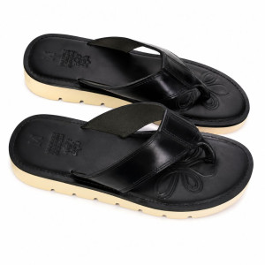 Mens Black Toe Post Classic Leather Sandals