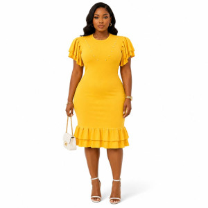 Mustard Yellow Bodycon Midi Dress