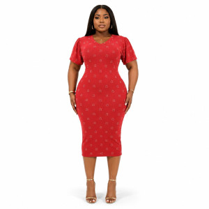 Short Sleeve Printed Stretch Dress