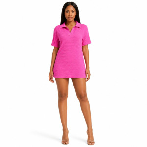 Textured Rhinestone Polo Shirt Pink