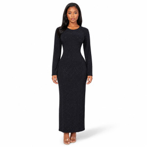 Women Ribbed Rhinestone Maxi Dres