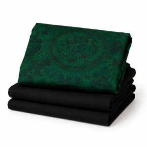 Premium Plain and Pattern Fabric Set    Emerald Green and Black