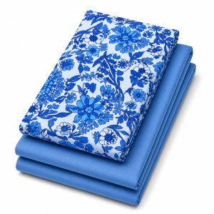 Premium Plain and Pattern Fabric Set      Blue Floral and Sky Blue