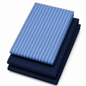 Premium Plain and Pattern Fabric Set     Sky Blue Stripe and Navy Blue