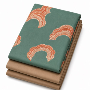 Premium Plain and Pattern cotton Fabric Set     Sage Green and Sand Beige