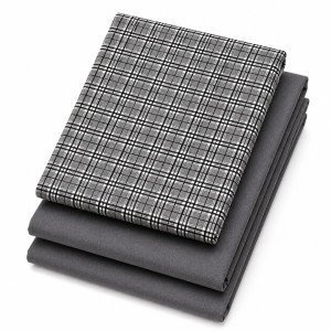 Premium Plain and Pattern Fabric Set     Black and White Check with Charcoal Grey