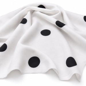 White & Black Polka Dot Crepe Fabric