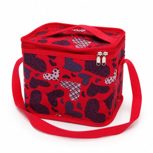 Insulated Heart Print Lunch Bag with Shoulder Strap     Red
