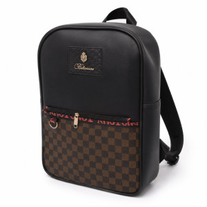 Fashion Travel Backpack with Checkered Front Pocket     Black and Brown