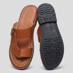 Mens Premium Brown Double Strap SlipOn Comfort Sandals with Adjustable Buckle