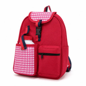 Kids School Backpack with Lunch Bag Set     Red Checkered Design
