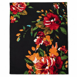 Vintage Sheet Material  Black Floral Print
