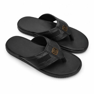 Mens Black Cross Strap Comfort Slip On Sandals