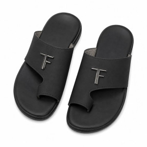 Mens Black Comfort Toe Loop Slide Sandals