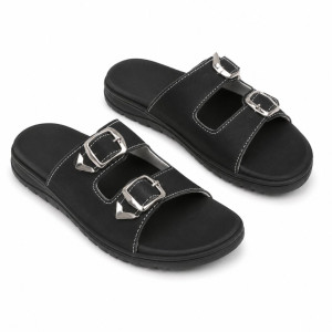 Mens Double Buckle Comfort Slide Sandals