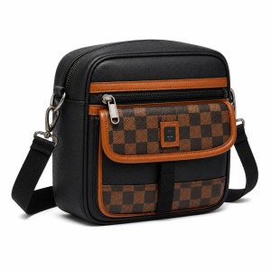 Leather Crossbody Messenger Bag with Front Organizer Pocket