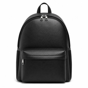 Unisex Sleek Black Embossed Monogram Backpack with Glossy Finish