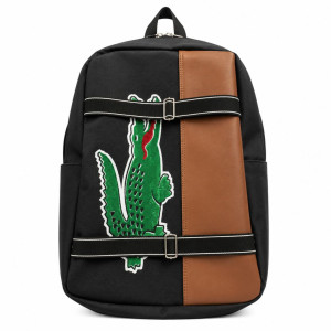 Bold Streetwear Split Panel Backpack with Crocodile Graphic and Vertical Text