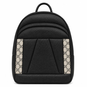 Unisex Black Padded Backpack with Geometric Design and Monogram Side Trim