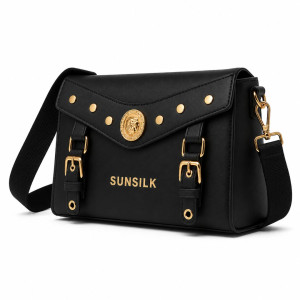 Black Leather Crossbody Messenger Bag with Adjustable Shoulder Strap
