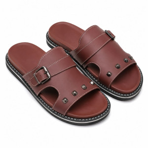 Mens Brown Buckle Slide Sandals