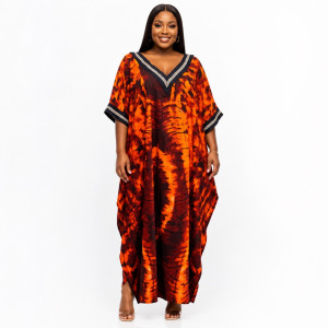 Womens Orange Tie Dye Maxi Kaftan Dress