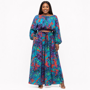 Womens Multicolor African Print Two Piece Palazzo Pants Set