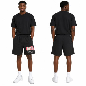 Unisex Black Graphic Casual Drawstring Shorts