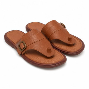 Mens Brown Adjustable Buckle Toe Ring Slide Sandals