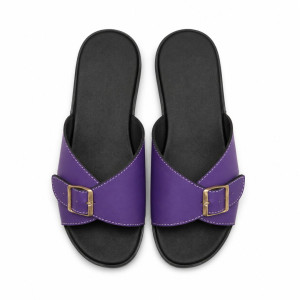 Womens Purple Cross Strap Buckle Flat Slide Sandals