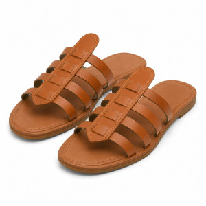 Tan Multi Strap Toe Loop Sandals