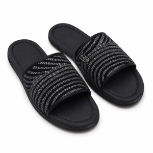 Premium Black Woven Mens Slide Slippers