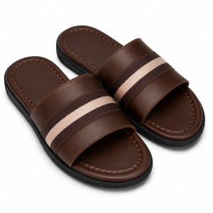 Premium Brown Stripe Mens Slide Slippers