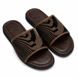 Premium Brown Patterned Mens Slide Slippers