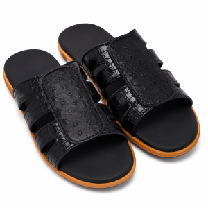 Premium  Brown Patterned Mens Slide Slippers