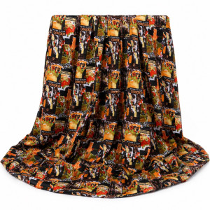 6 yards of Autumnal Festive Printed Crepe Vintage Fabric Roll