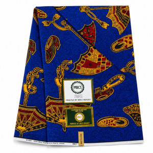 6 Yards of MBCI Holland Royal Blue Printed Ankara Fabric with Umbrella and Hat Design 12 Yards
