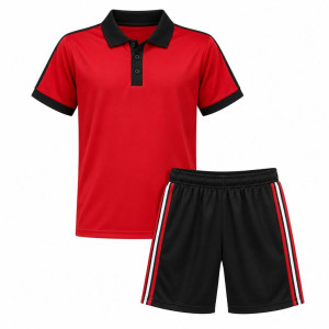 Kids Red Polo Shirt and Black Sports Shorts Set