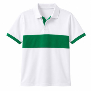 Kids White and Green Color Block Polo Shirt