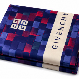 Navy Blue and Red Geometric Print Bedding Material with Cream Vertical Panel