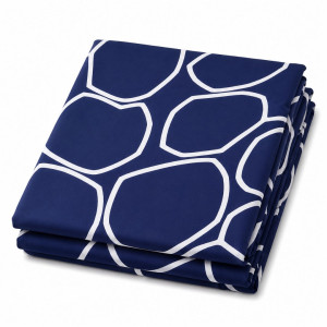 Navy Blue Abstract Pebble Print Bedding Material with White Outline Pattern