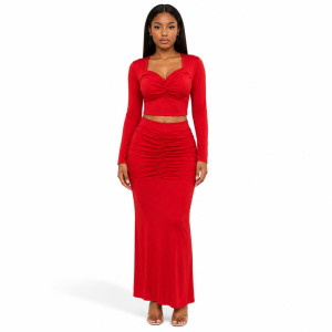 Scarlet Ruched Crop Top & Midi Skirt Set