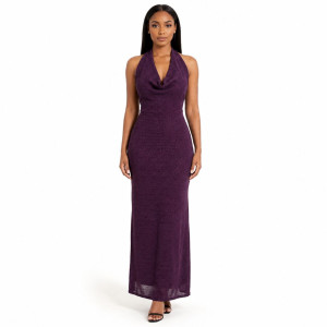 Plum Shimmer Halter Midi Dress