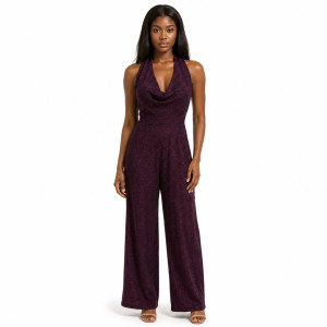 Plum Shimmer Halter Wide Leg Jumpsuit