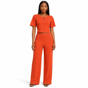 Burnt Orange Ribbed Lounge Set